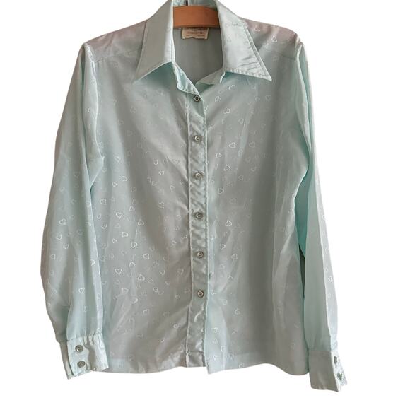 Vintage Diane Von Furstenberg for Camicetta Blue Hearts Button Front Blouse 10 - Picture 1 of 6